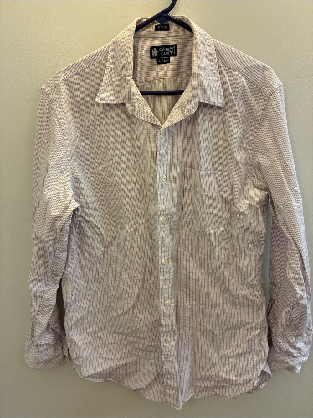 J. Crew Men’s Light Pink, Blue, and White Checked Button-Down Flaberdashery